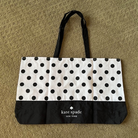 KATE SPADE LARGE CANVAS/NYLON TOTE WHITE BLACK DOT NEW in plastic - Picture 8 of 10